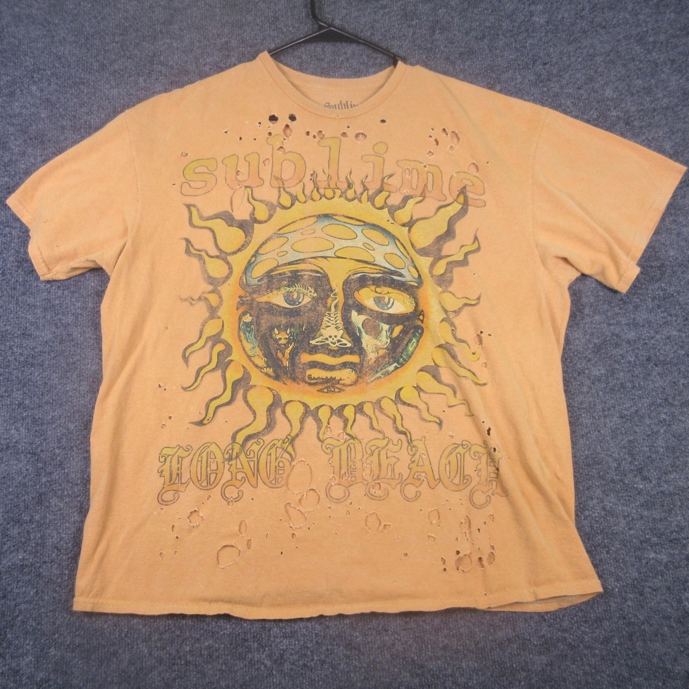 Sublime Shirt Mens S/M Orange Sun Long Beach Graphic Thrashed T Shirt Tee